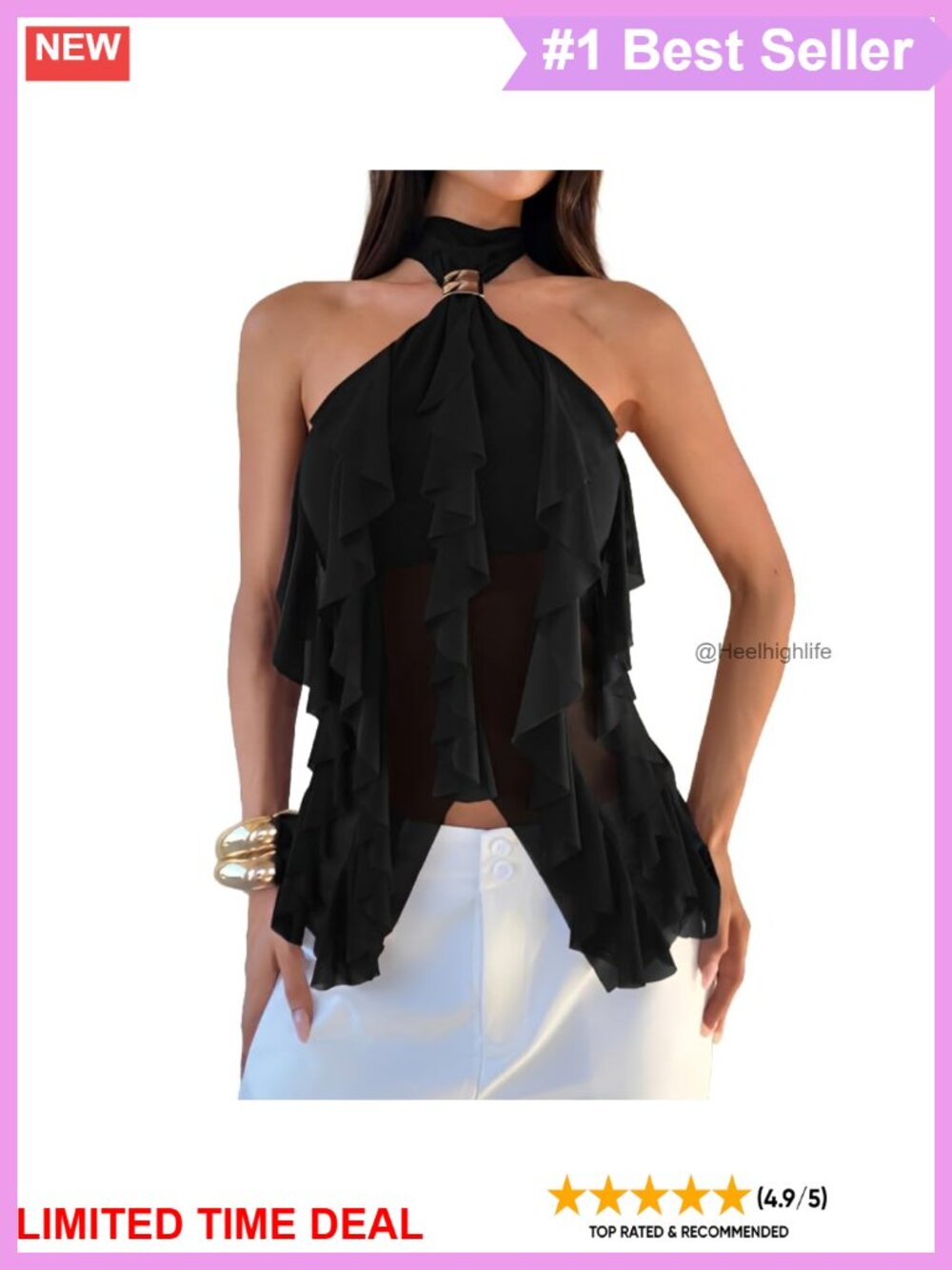 Chiffon Halter Ruffle Backless Tie Neck Party Top